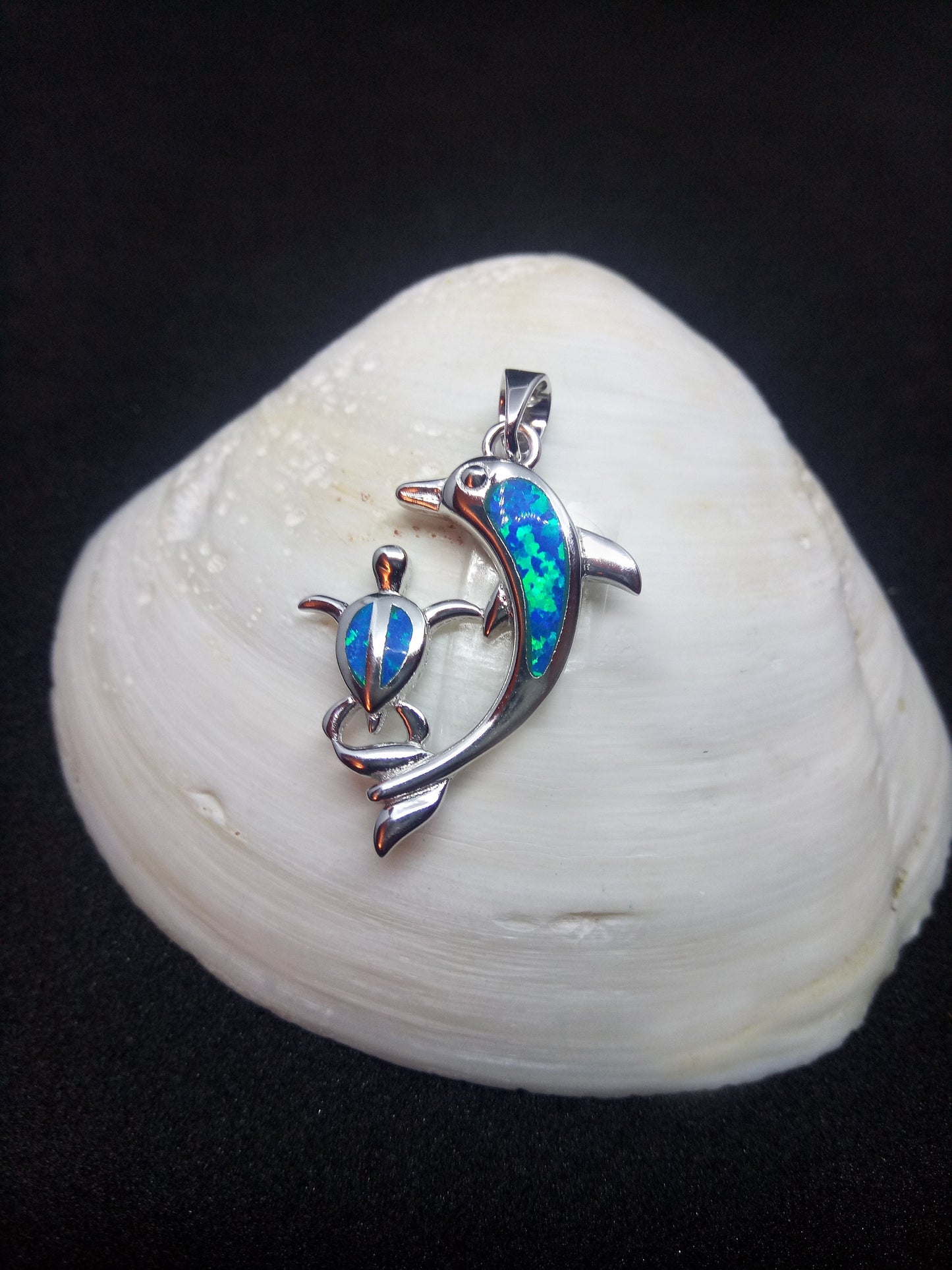 Sterling Silver 925 Greek Dolphin Turtle 25x15mm Opal Pendant, Dolphin Fire Opal Silver Pendant, Griechische Opal Anhanger, Grecque Pendetif