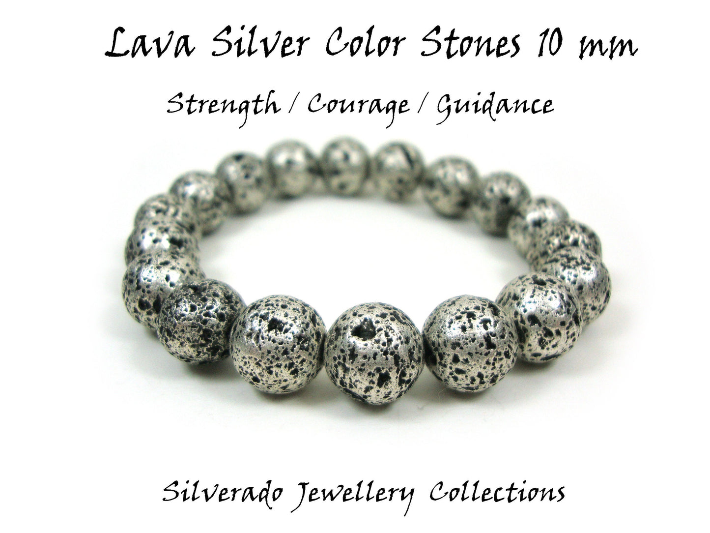 Natural Volcanic Greek Santorini Lava Stones 10mm Greek Island Bracelet, Silver Color Lava Stones, Lava Bracelet, Mens Womens Lava Bracelet