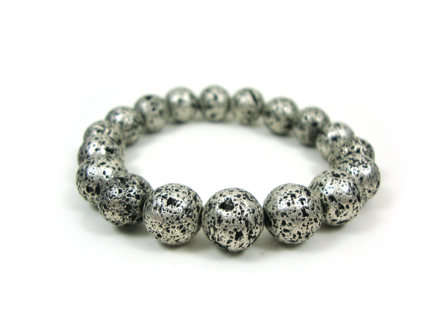 Natural Volcanic Greek Santorini Lava Stones 10mm Greek Island Bracelet, Silver Color Lava Stones, Lava Bracelet, Mens Womens Lava Bracelet