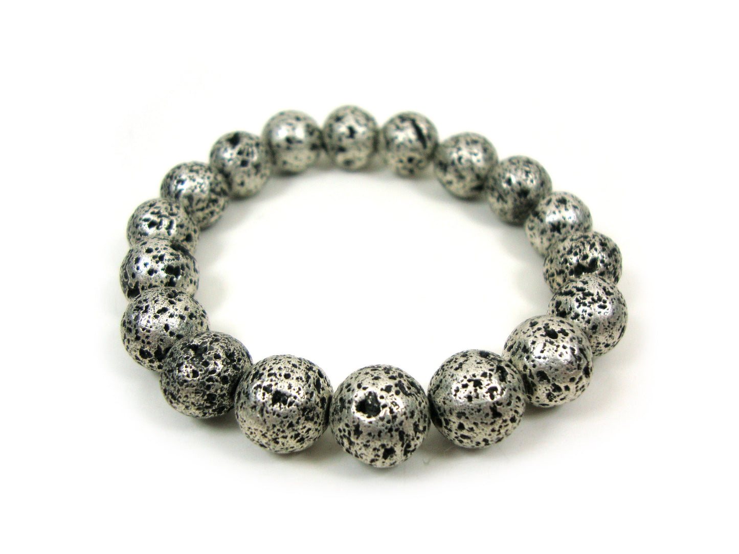 Natural Volcanic Greek Santorini Lava Stones 10mm Greek Island Bracelet, Silver Color Lava Stones, Lava Bracelet, Mens Womens Lava Bracelet