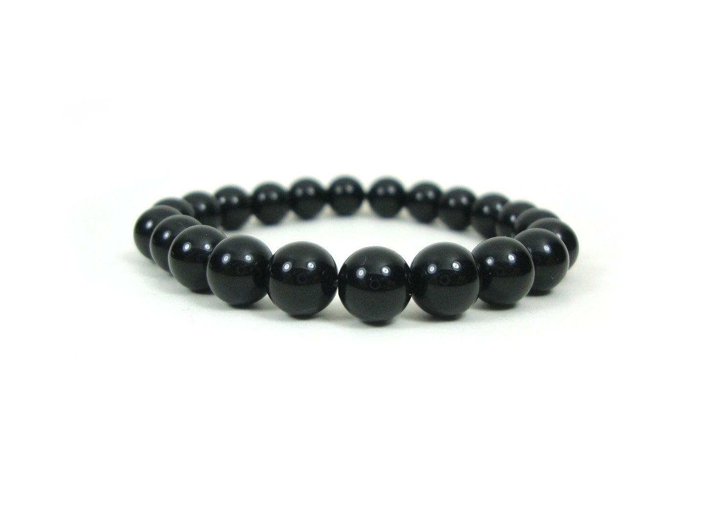 Gemstone Bracelet, Natural Onyx Greek Power Strength Stamina Black Stones 8mm, Men Women Unisex, Black Round Onyx Stretch Boho Bracelet