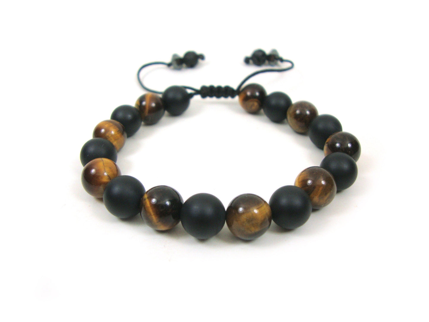 Natural Onyx & Tiger Eye Power Strength Stamina Stones 8mm Gemstone Bracelet, Men Women Unisex Bracelet, Black Onyx Boho Stretch Bracelet