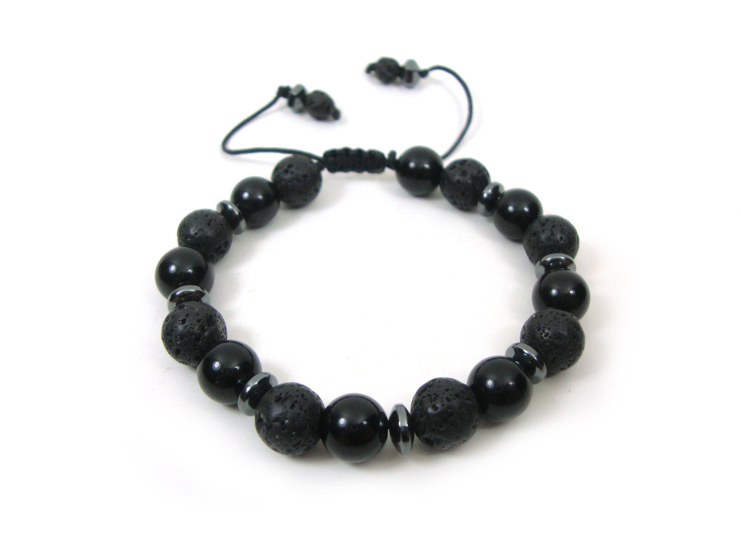 Natural Onyx Lava Power Strength Stamina Stones 8mm Gemstone Bracelet, Men Women Unisex Bracelet, Black Round Lava Boho Stretch Bracelet