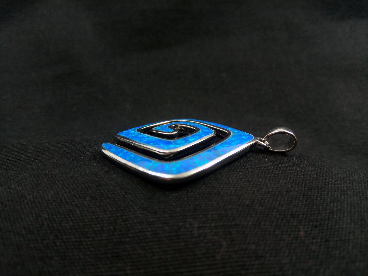 Sterling Silver 925 Greek Spiral Fire Blue Opal Square Pendant 25x25mm, Greek Opal Meander Pendant, Greek Jewelry, Griechischer Opal Schmuck