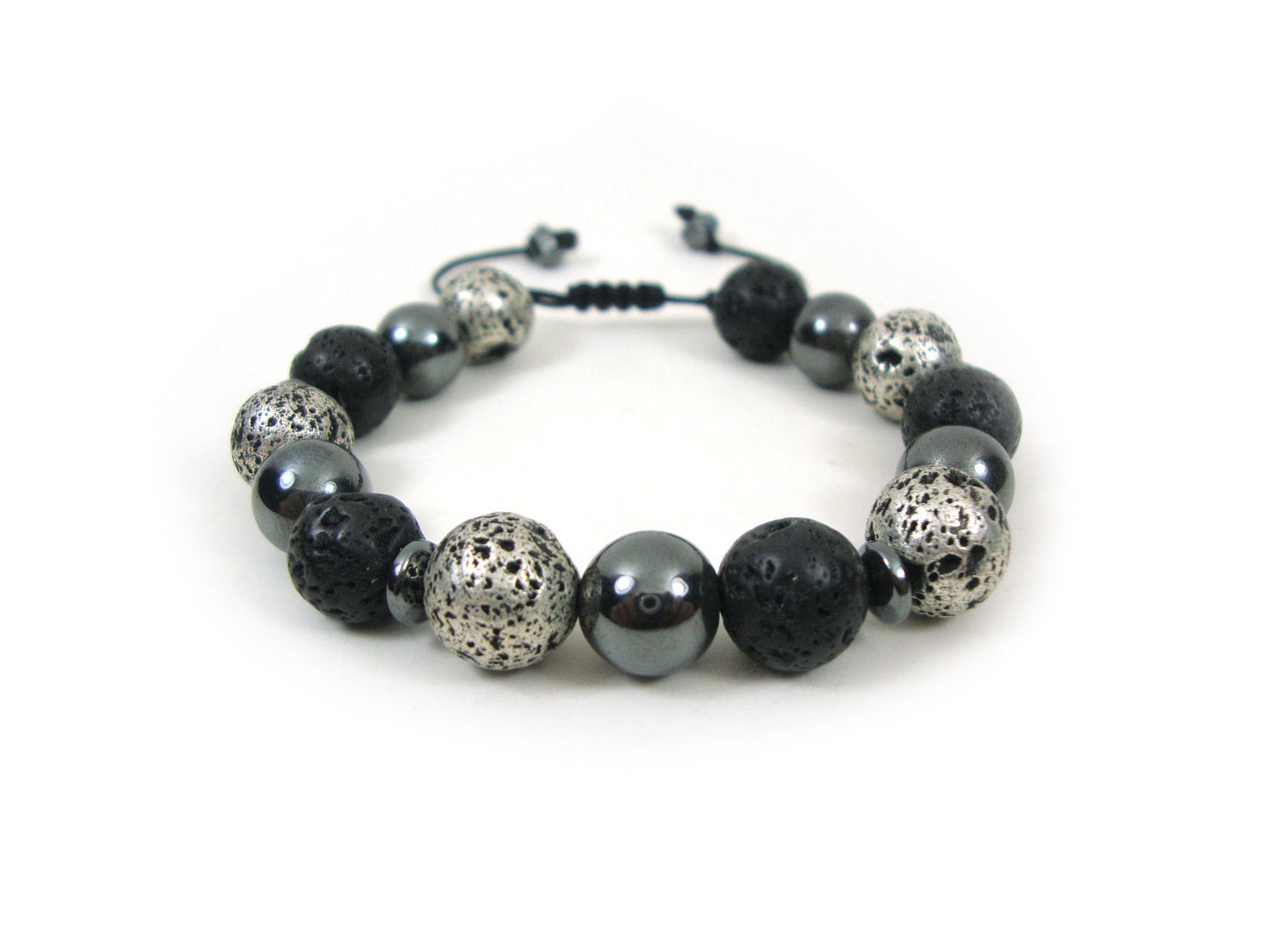 Natural Lava Hematite Power Strength Stamina Stones 10mm Bracelet de pierres précieuses, Bracelet unisexe homme femme, Bracelet réglable de lave ronde noire