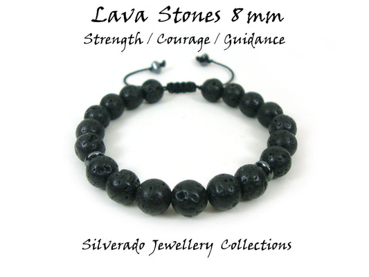 Lava Bracelet, Volcanic Lava Men Women Unisex Adjustable Bracelet, Lava 8mm, Santorini Volcanic Lava Stone Bracelet, Mens Bracelet, Lava