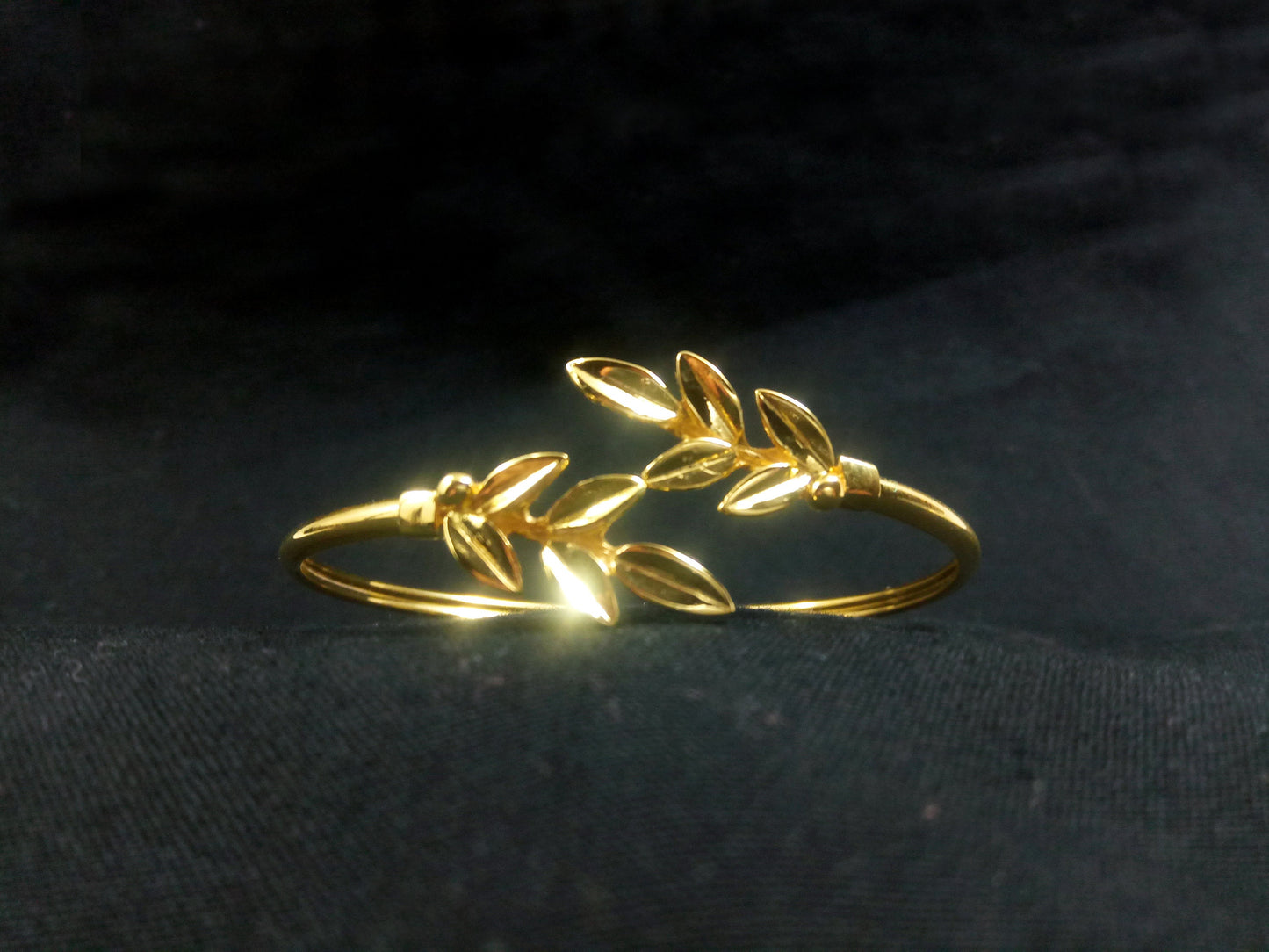 Sterling Silver 925 Greek Olive Leaf Leaves Gold Plated 22K Bangle Cuff Bracelet, Silver Greek Gold Plated Jewelry Bracelet, Bijoux Grecque