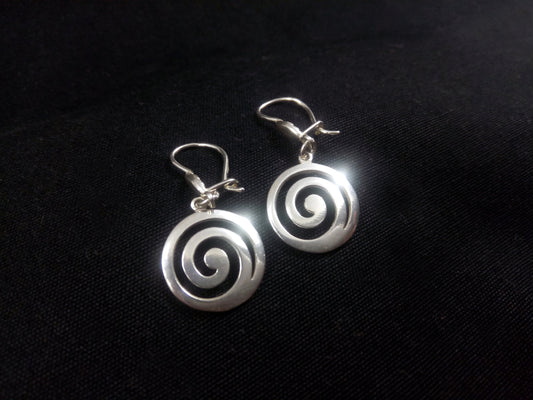 Sterling Silver 925 Greek Spiral Swirl Vortex Dangle Earrings 16mm, Greek Silver Spiral Earrings, Greek Jewelry, Griechische Silber Ohrringe