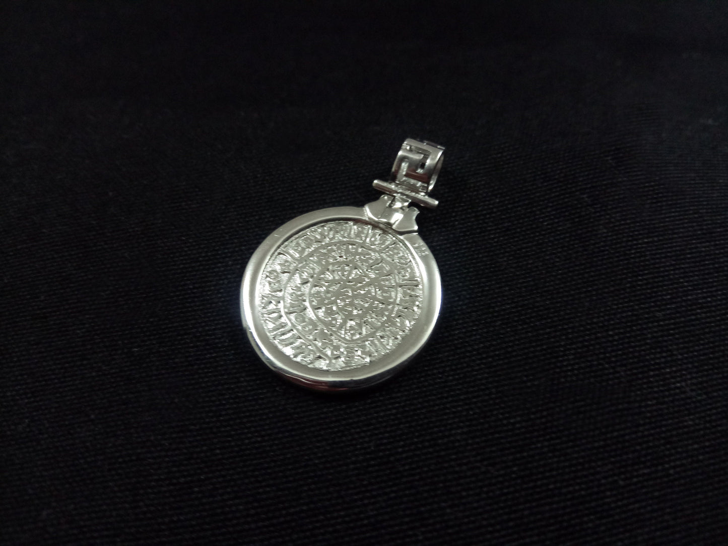 Sterling Silver 925 Phaistos Disc 22mm Fire Blue Opal Greek Pendant, Minoan Silver Opal Pendant, Griechischer Blau Opal Anhanger Schmuck