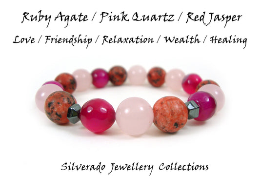 Natural Ruby Agate Pink Quartz Matt Red jasper Stones 10mm Bracelet, Gemstone Men Women Unisex Jewelry Bracelet, Natural Stones Bracelet