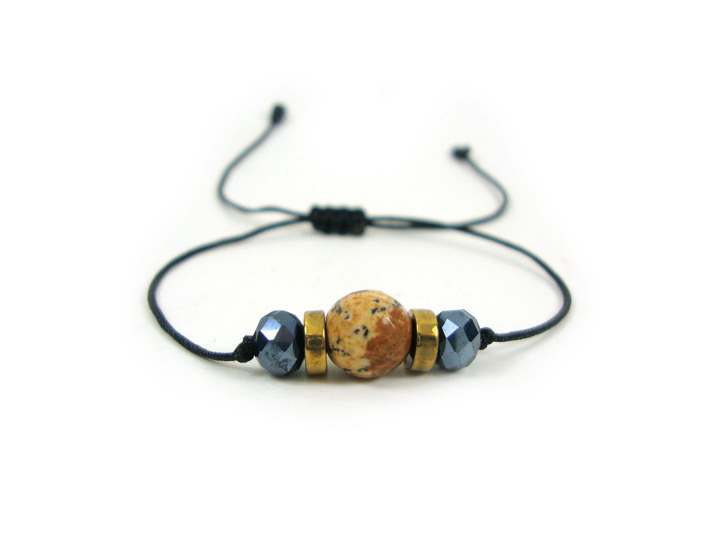 Natural Jasper & Crystal Stones Adjustable Modern Bracelet, Men Women Bracelet, Modern Trendy Chic Greek Jasper Bracelet Gift For Him Her