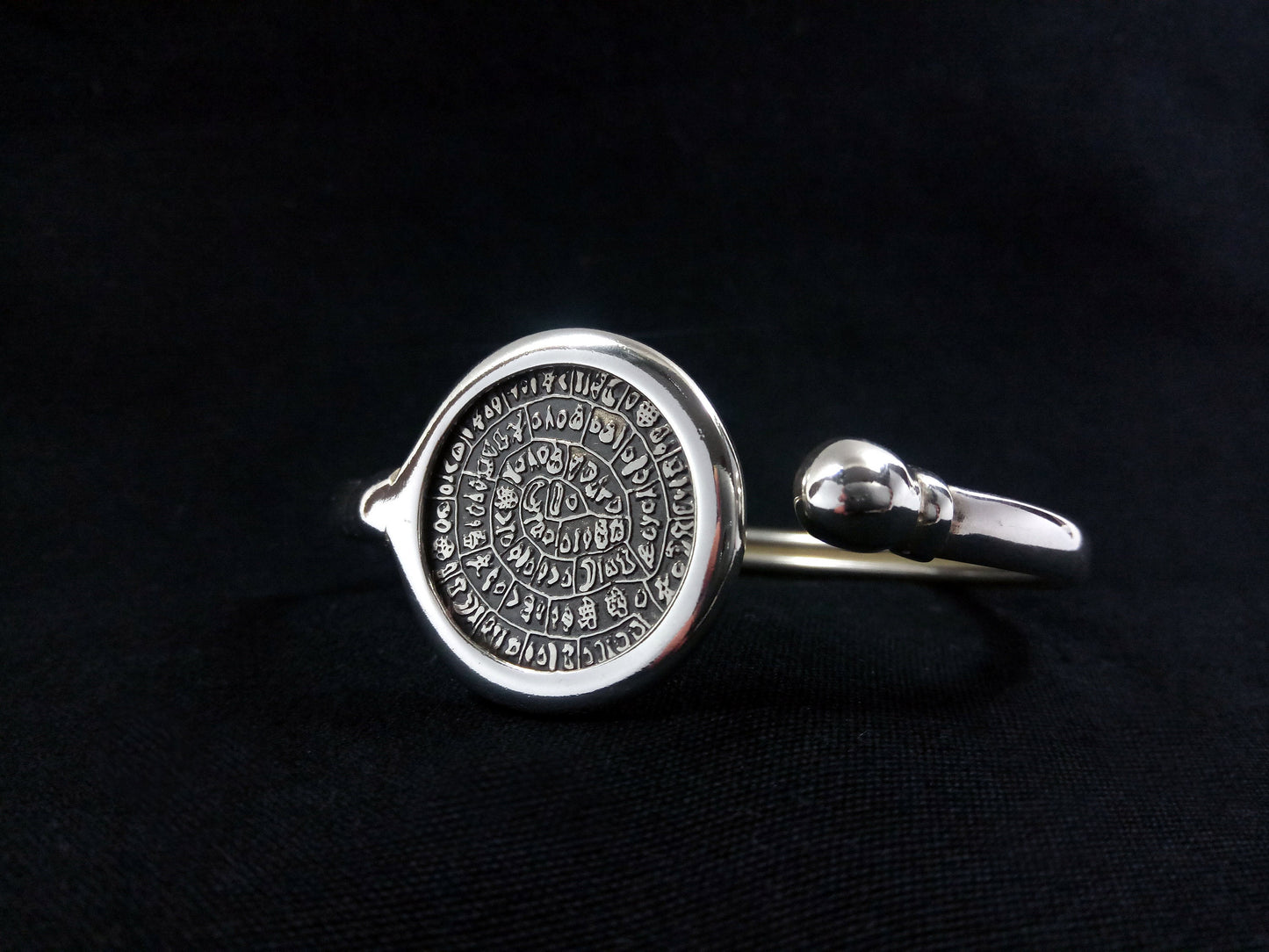 Sterling Silver 925 Phaistos Disc Minoan Cuff Bangle Bracelet 28mm, Greek Silver Jewelry, Bracelet Grecque, Griechischer Armband Schmuck