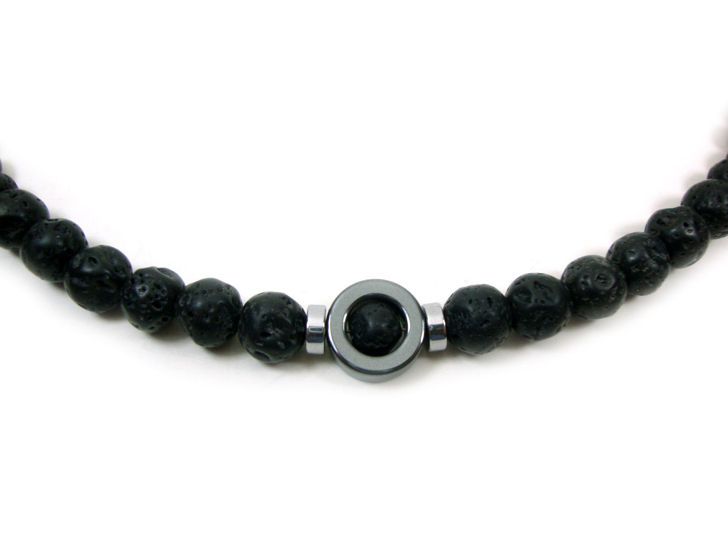 Volcanic Lava Santorini & Hematite Greek Gradual Stones Necklace, Lava Necklace, Lava Stein Kette, 40-45-50-55-60 cm, 16-18-20-22-24 inches
