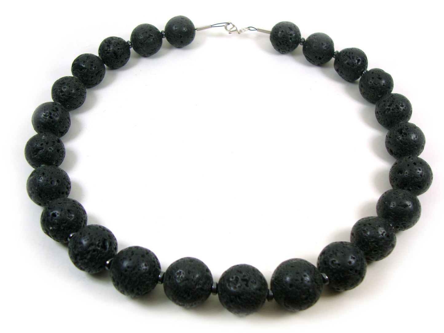 Volcanic Lava Santorini & Hematite Greek Stones 14mm Necklace, Lava Necklace, Lava Stein Kette, 40-45-50-55-60 cm, 16-18-20-22-24 inches