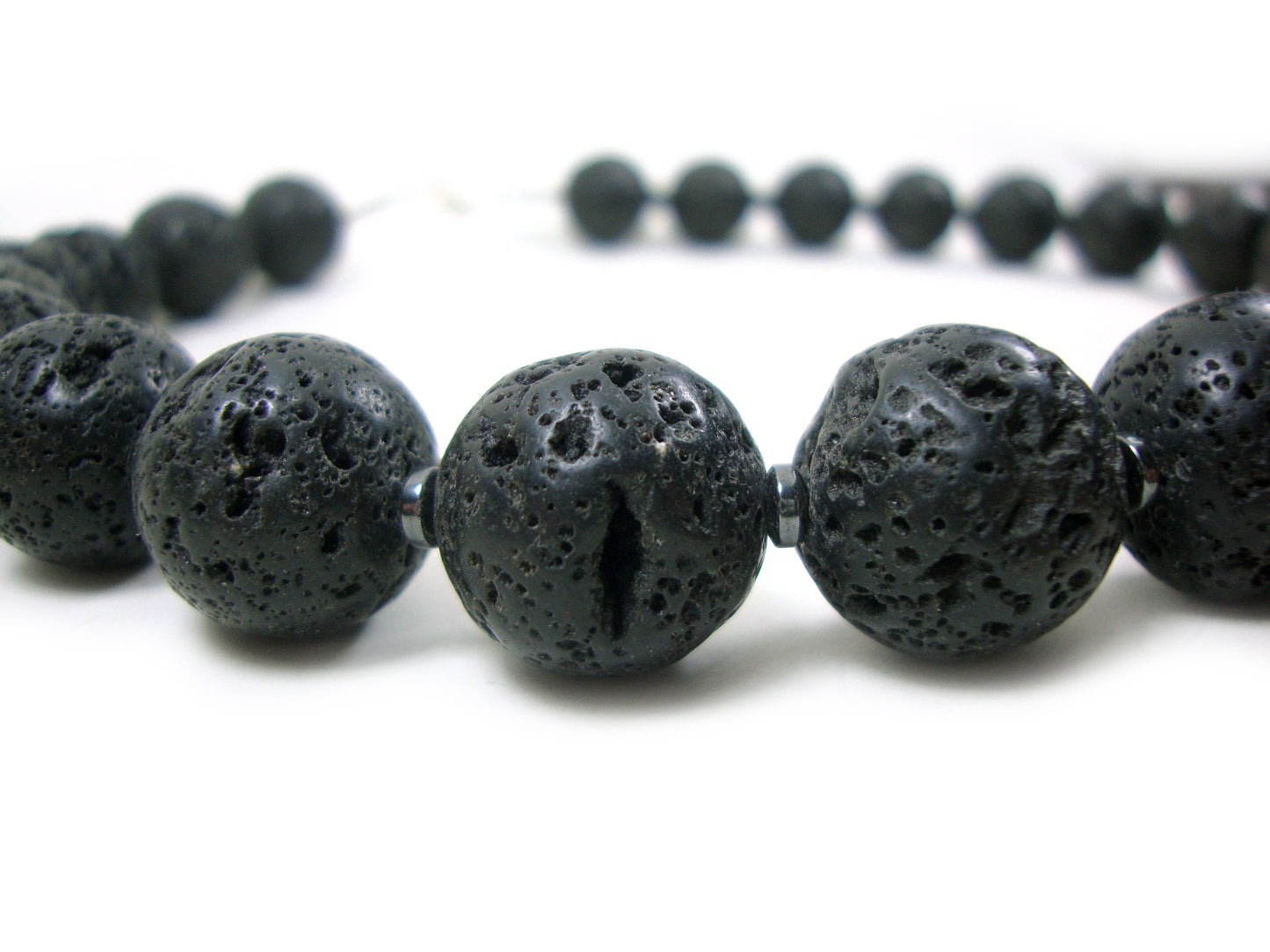 Volcanic Lava Santorini & Hematite Greek Stones 14mm Necklace, Lava Necklace, Lava Stein Kette, 40-45-50-55-60 cm, 16-18-20-22-24 inches
