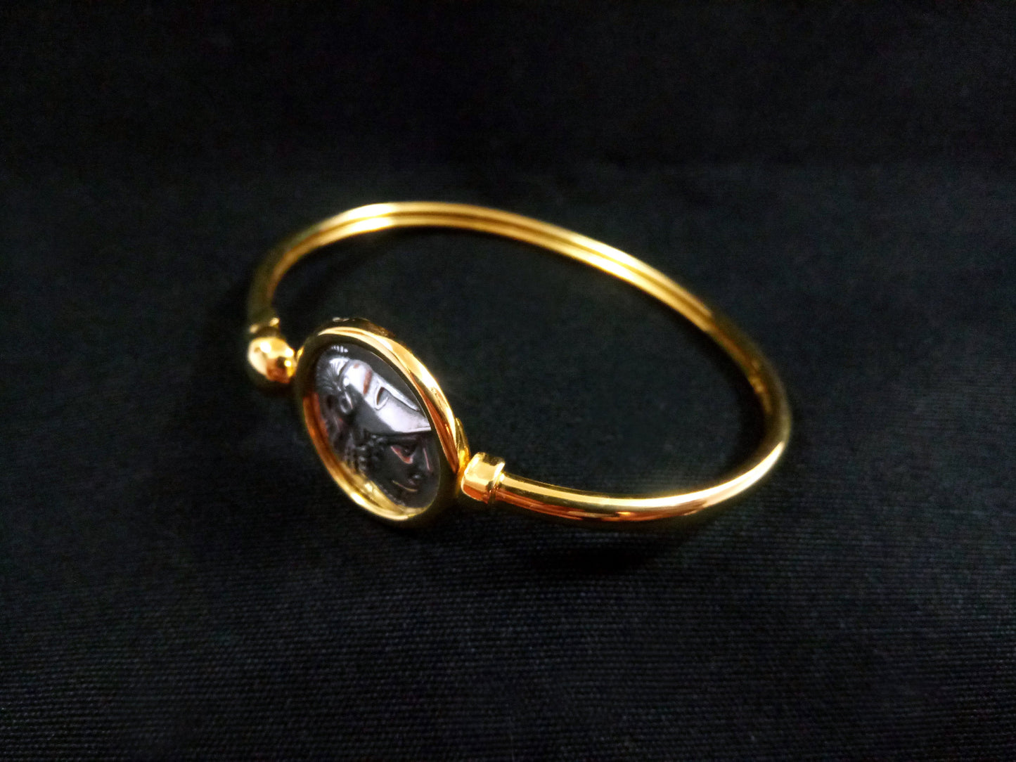 Sterling Silver 925 Goddess Athena Gold Plated Bangle Greek Coin 21mm Cuff Bracelet, Greek Silver Bracelet, Griechischer Gold Silber Armband
