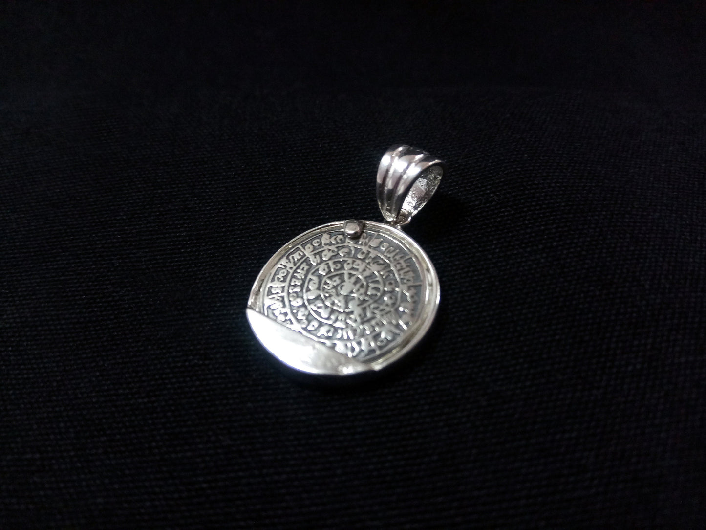 Sterling Silver 925 Ancient Greek Phaistos Disc Minoan Frame Pendant 18mm , Greek Silver Pendant, Minoan Creta Jewelry, Phaistos Disc