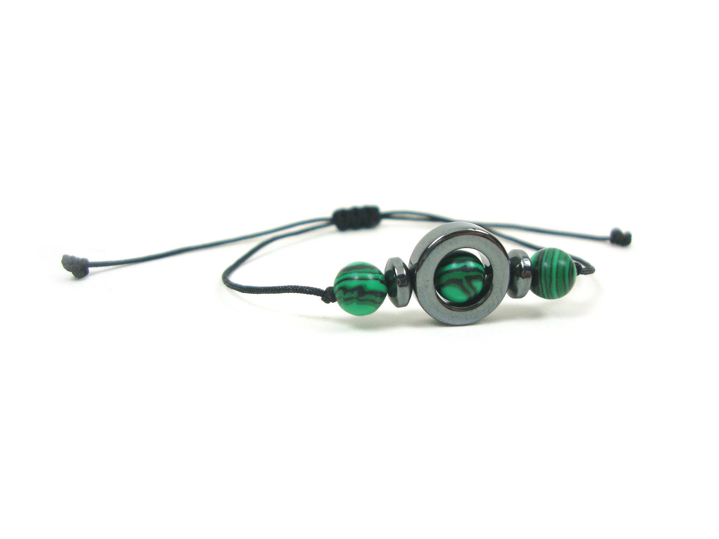 Natural Green Malachite & Hematite Stones Cord Adjustable Trendy Bracelet, Malachite Stones Men Mens Women Unisex Macrame Cord Bracelet