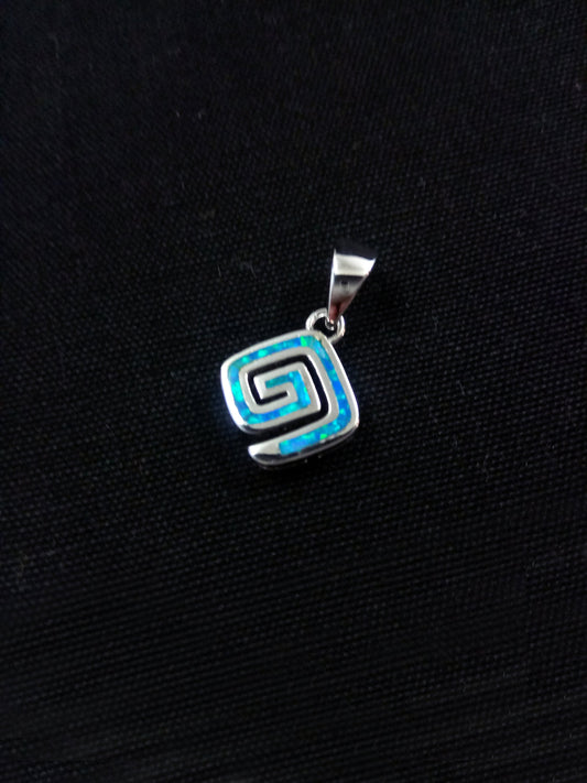 Sterling Silver 925 Fire Rainbow Blue Opal Greek Meander Small Pendant 10x10mm, Ancient Greek Square Infinity Opal Pendant, Opal Jewelry