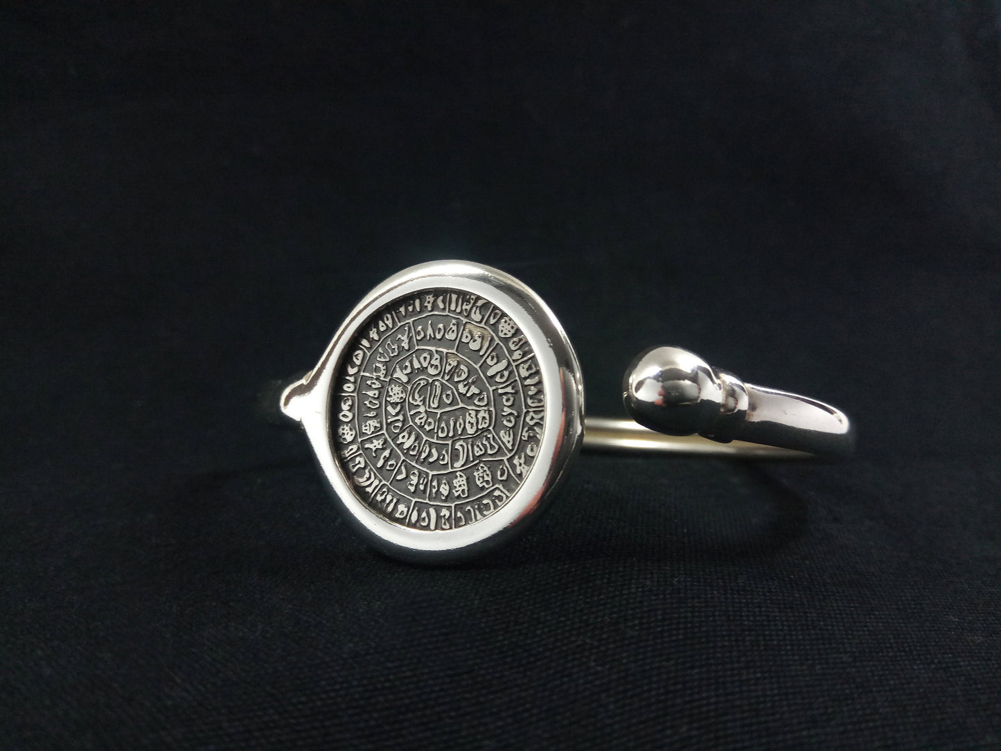 Sterling Silver 925 Phaistos Disc Minoan Cuff Bangle Bracelet 28mm, Greek Silver Jewelry, Bracelet Grecque, Griechischer Armband Schmuck