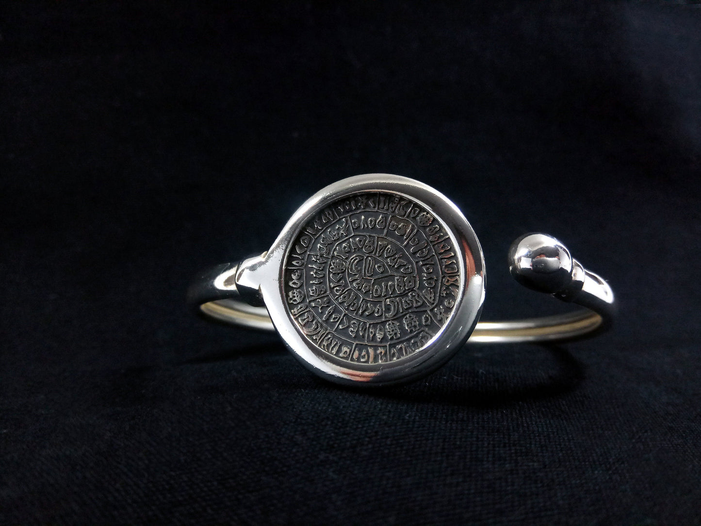 Sterling Silver 925 Phaistos Disc Minoan Cuff Bangle Bracelet 28mm, Greek Silver Jewelry, Bracelet Grecque, Griechischer Armband Schmuck