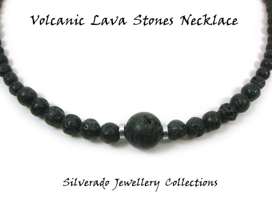Vulkanische Lava Santorini griechische allmähliche Steine Halskette, Lava Halskette, Lava Stein Halskette, 40-45-50-55-60 cm, 16-18-20-22-24 Zoll