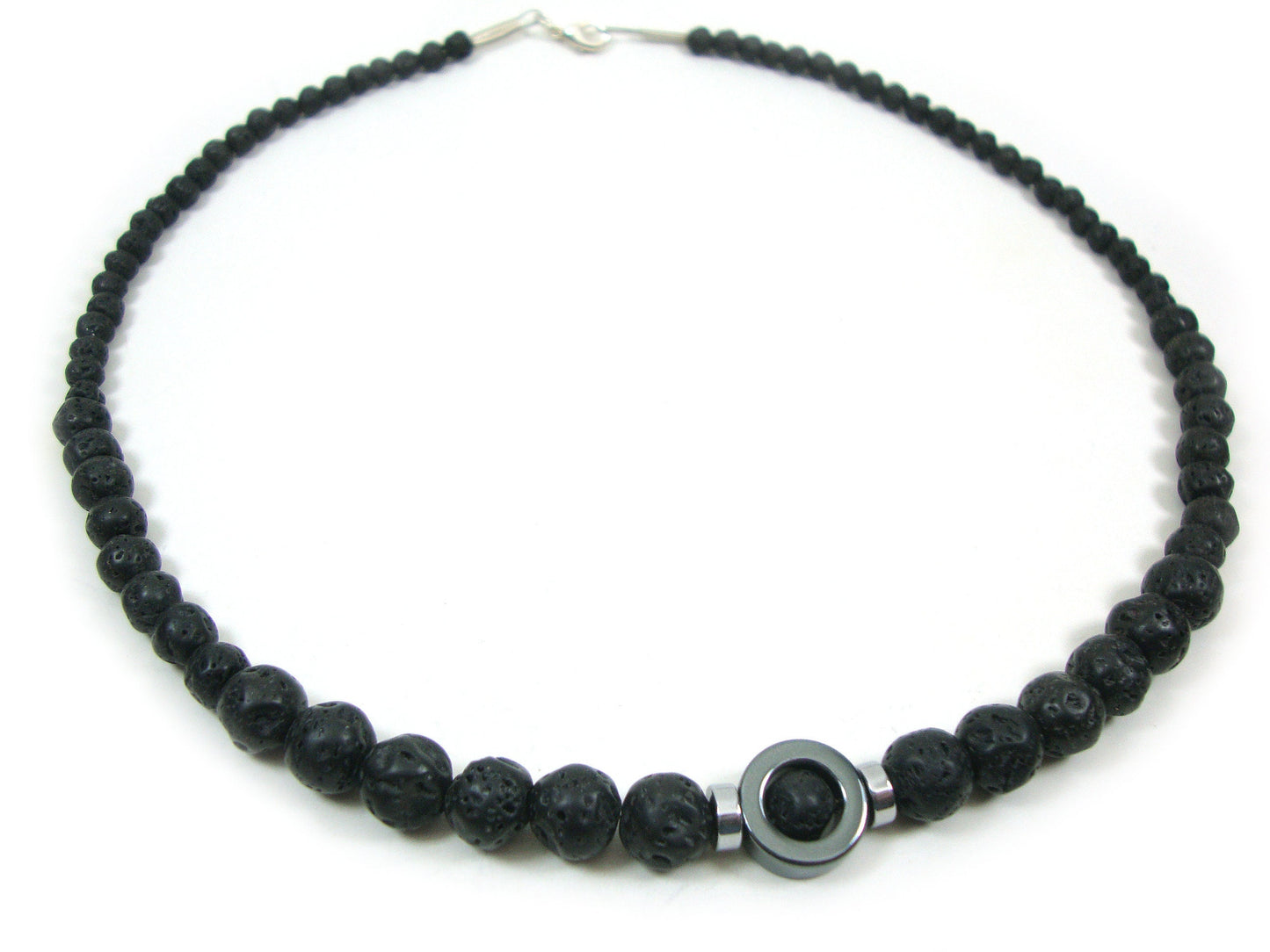 Volcanic Lava Santorini & Hematite Greek Gradual Stones Necklace, Lava Necklace, Lava Stein Kette, 40-45-50-55-60 cm, 16-18-20-22-24 inches