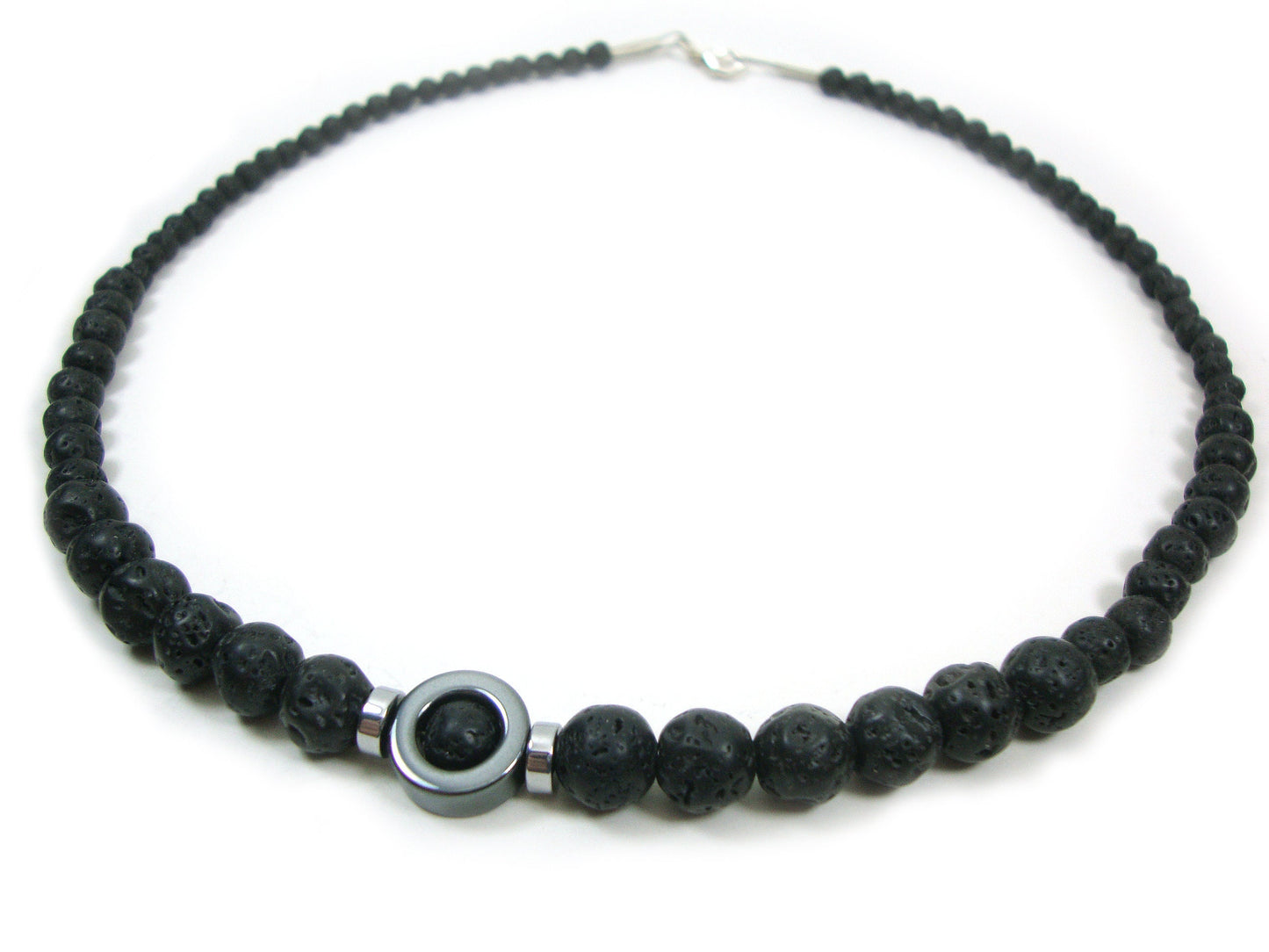 Volcanic Lava Santorini & Hematite Greek Gradual Stones Necklace, Lava Necklace, Lava Stein Kette, 40-45-50-55-60 cm, 16-18-20-22-24 inches