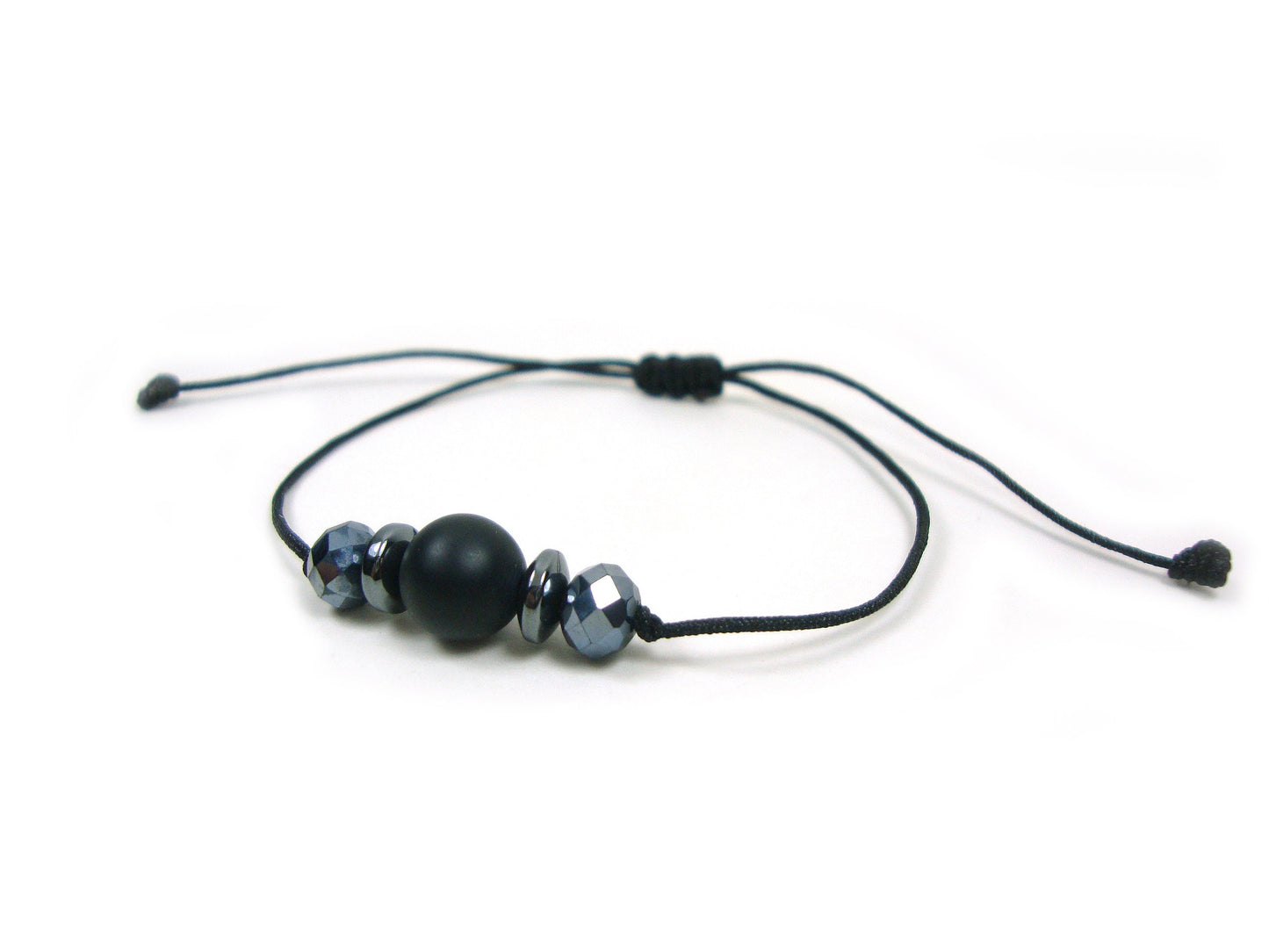 Matt Black Onyx & Crystal Stones Cord Adjustable Bracelet, Modern Trendy Minimalist Friendship Casual Greek Bracelet, Gift For Him Her, Onyx