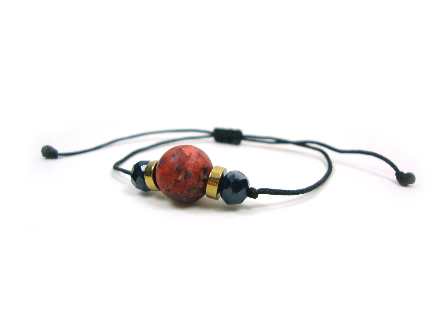Matt Red Jasper & Crystal Stones Cord Adjustable Bracelet, Modern Minimalist Friendship Casual Greek Cord Bracelet, Gift For Him Her Jasper