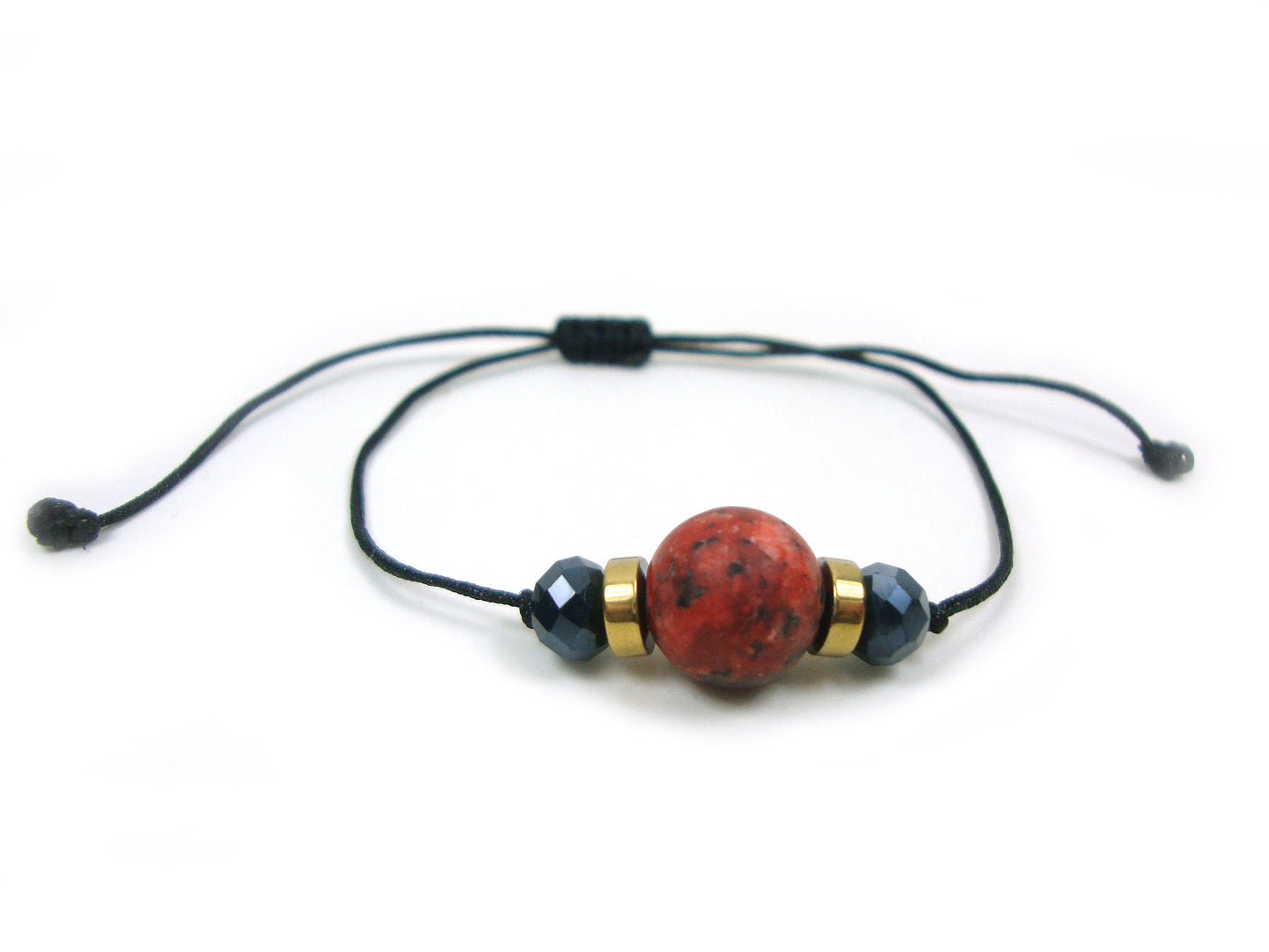 Matt Red Jasper & Crystal Stones Cord Adjustable Bracelet, Modern Minimalist Friendship Casual Greek Cord Bracelet, Gift For Him Her Jasper