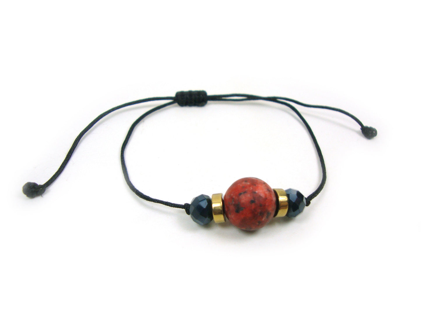 Matt Red Jasper & Crystal Stones Cord Adjustable Bracelet, Modern Minimalist Friendship Casual Greek Cord Bracelet, Gift For Him Her Jasper