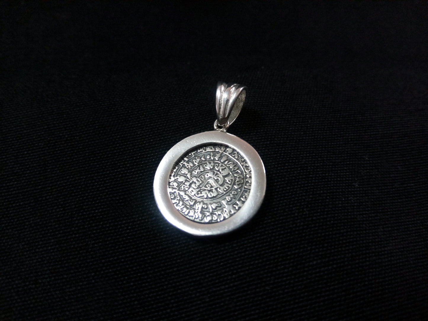 Sterling Silver 925 Ancient Greek Phaistos Disc Minoan Frame Pendant 18mm , Greek Silver Pendant, Minoan Creta Jewelry, Phaistos Disc
