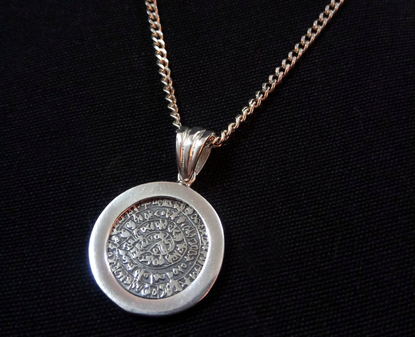 Sterling Silver 925 Ancient Greek Phaistos Disc Minoan Frame Pendant 18mm , Greek Silver Pendant, Minoan Creta Jewelry, Phaistos Disc