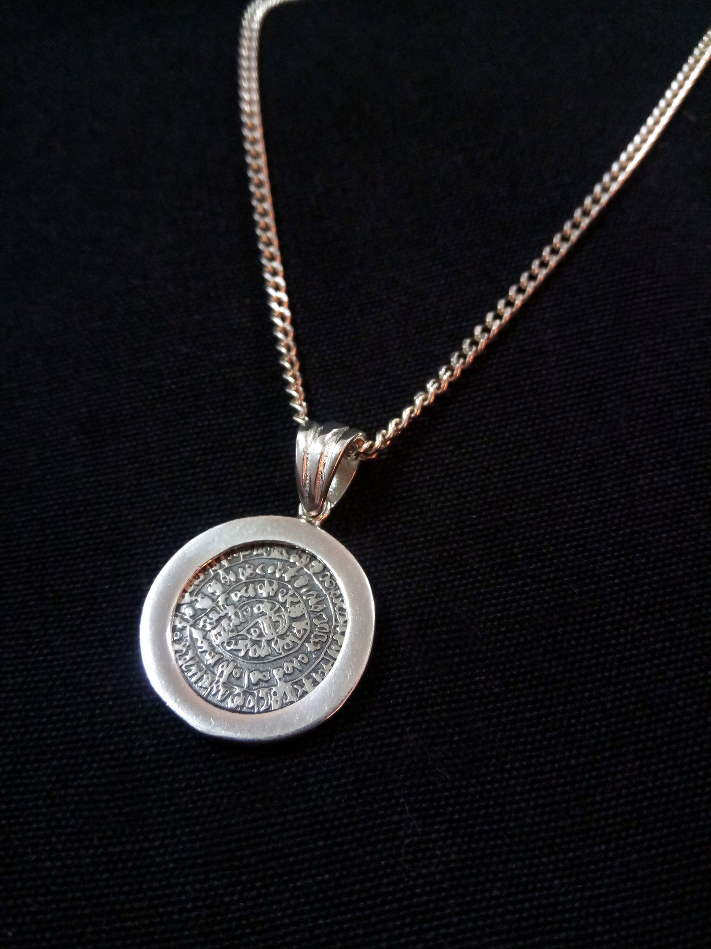 Sterling Silver 925 Ancient Greek Phaistos Disc Minoan Frame Pendant 18mm , Greek Silver Pendant, Minoan Creta Jewelry, Phaistos Disc