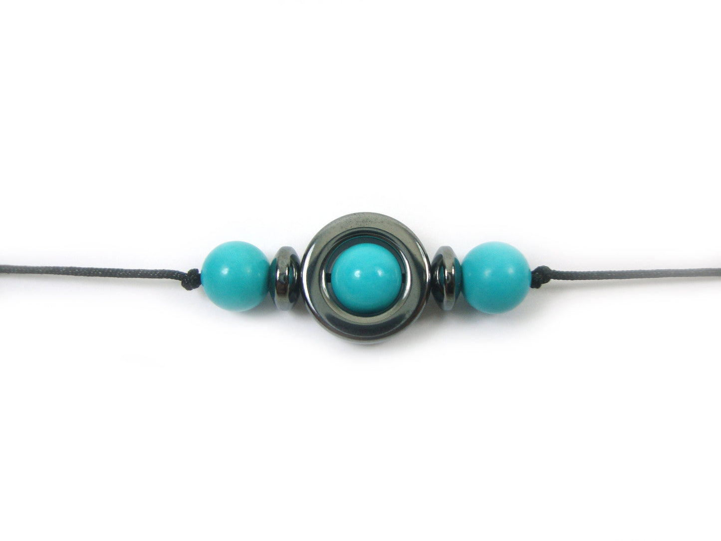 Natural Blue Turquoise & Hematite Stones Cord Adjustable Trendy Bracelet, Greek Turkish Evil Eye Men Mens Women Unisex Evil Eye Bracelet