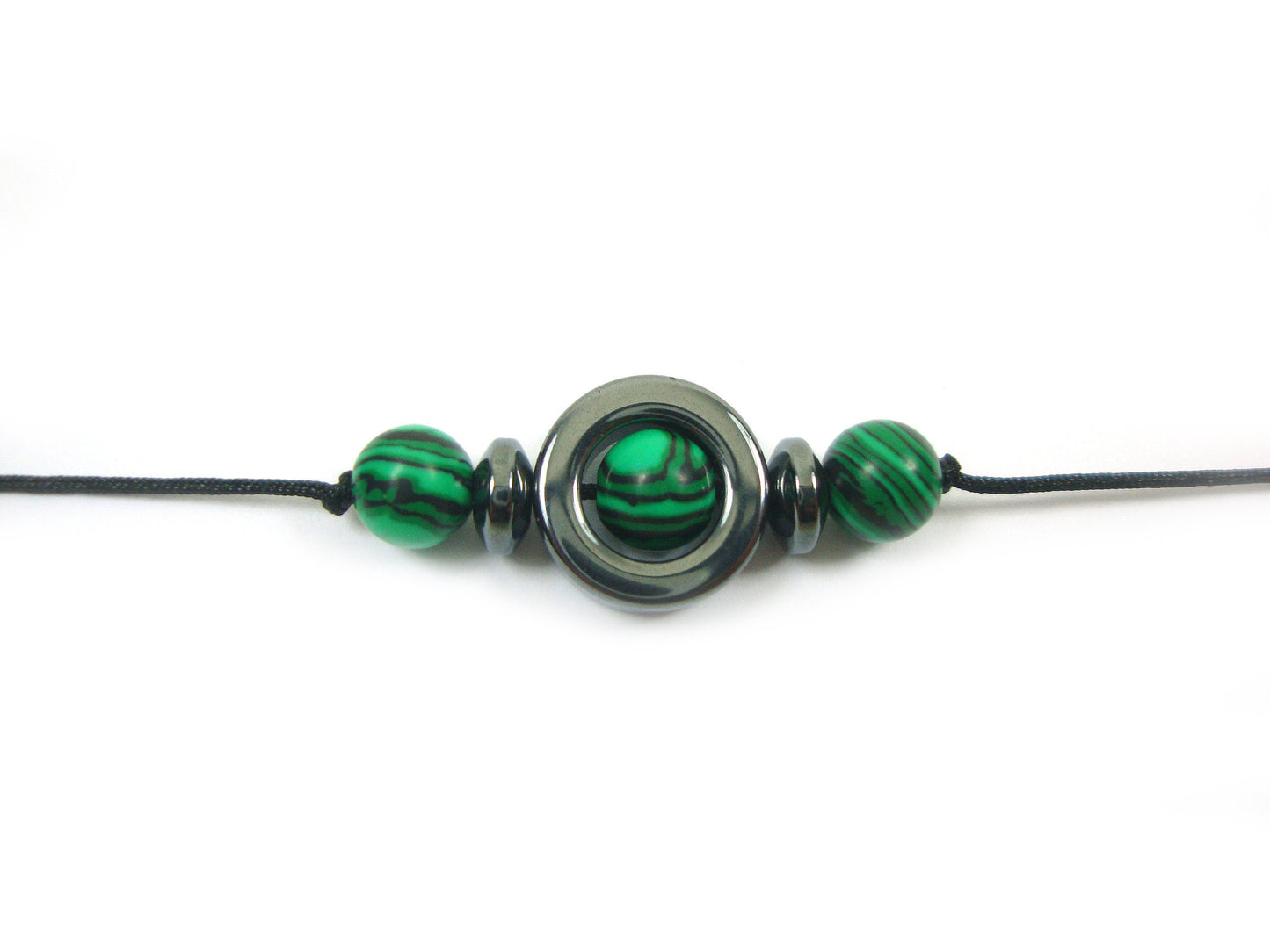 Natural Green Malachite & Hematite Stones Cord Adjustable Trendy Bracelet, Malachite Stones Men Mens Women Unisex Macrame Cord Bracelet