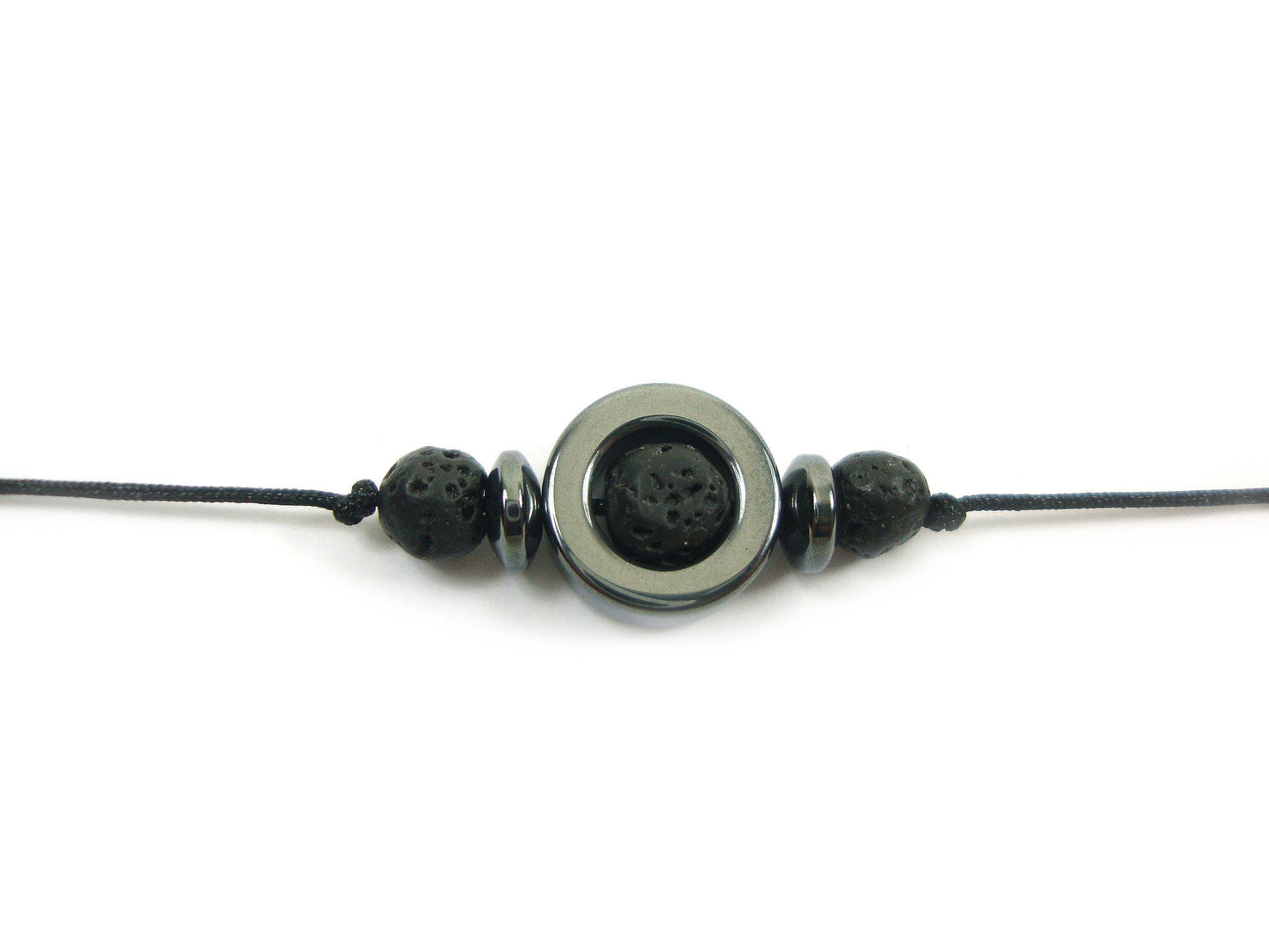 Natural Volcanic Lava & Hematite Stones Cord Adjustable Trendy Bracelet, Lava Stones Men Mens Women Unisex Macrame Cord Bracelet