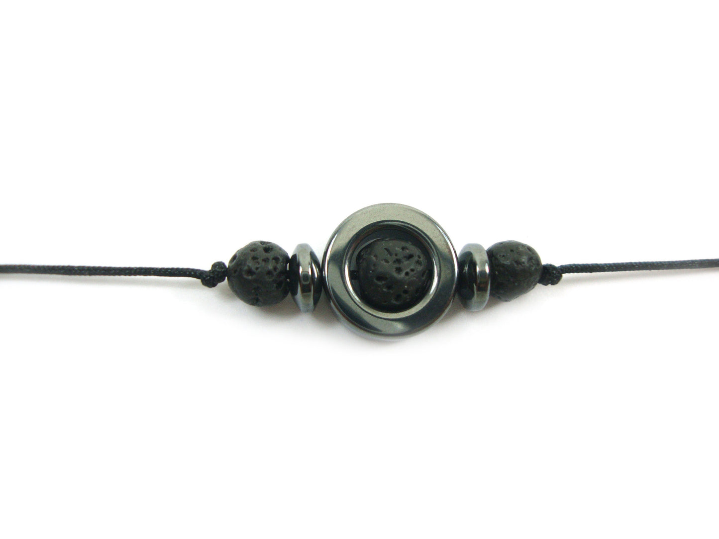 Natural Volcanic Lava & Hematite Stones Cord Adjustable Trendy Bracelet, Lava Stones Men Mens Women Unisex Macrame Cord Bracelet