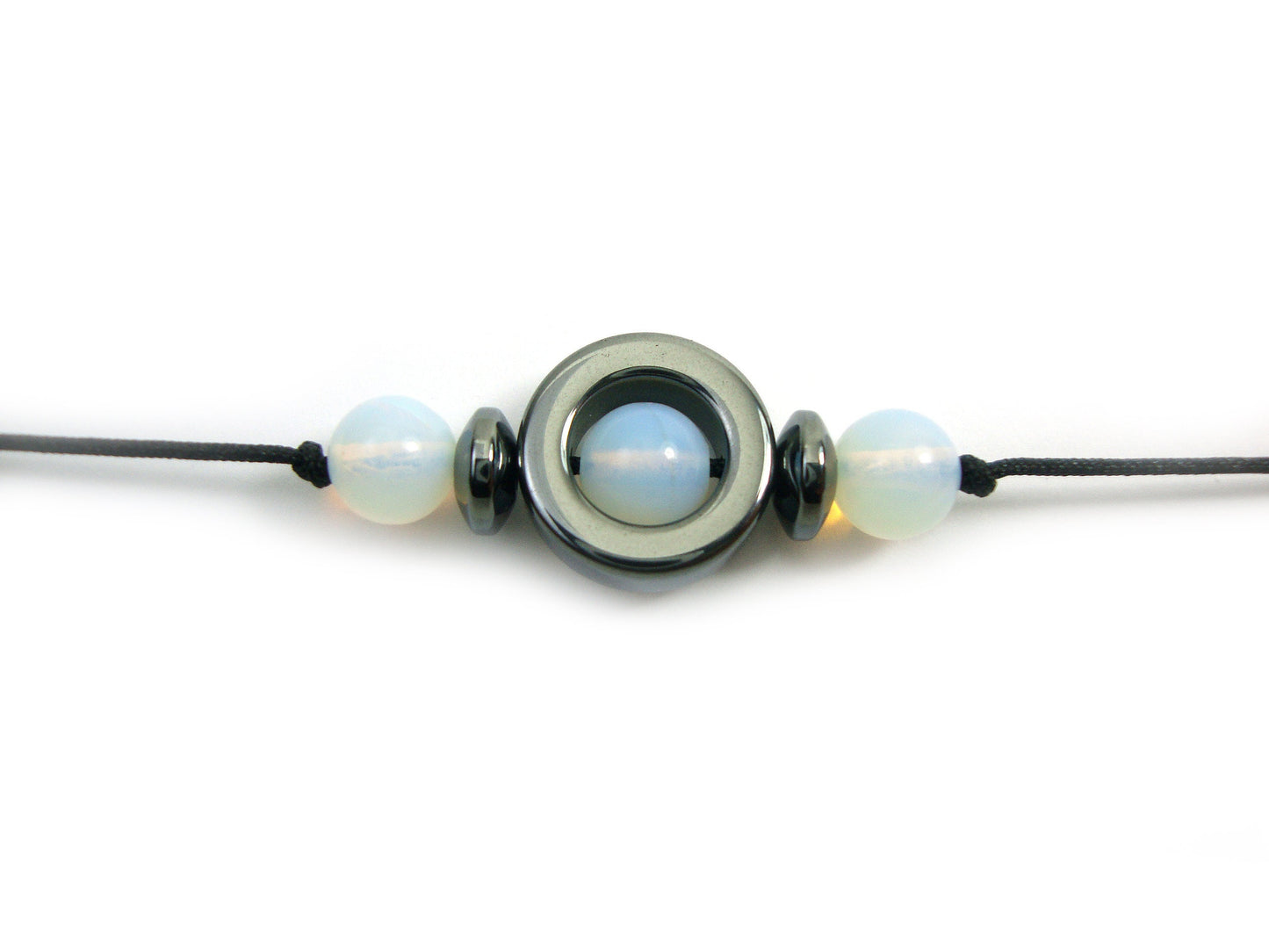 Natural Moonstone & Hematite Stones Cord Adjustable Trendy Bracelet, Moonstone Stones Men Mens Women Unisex Macrame Cord Spiritual Bracelet