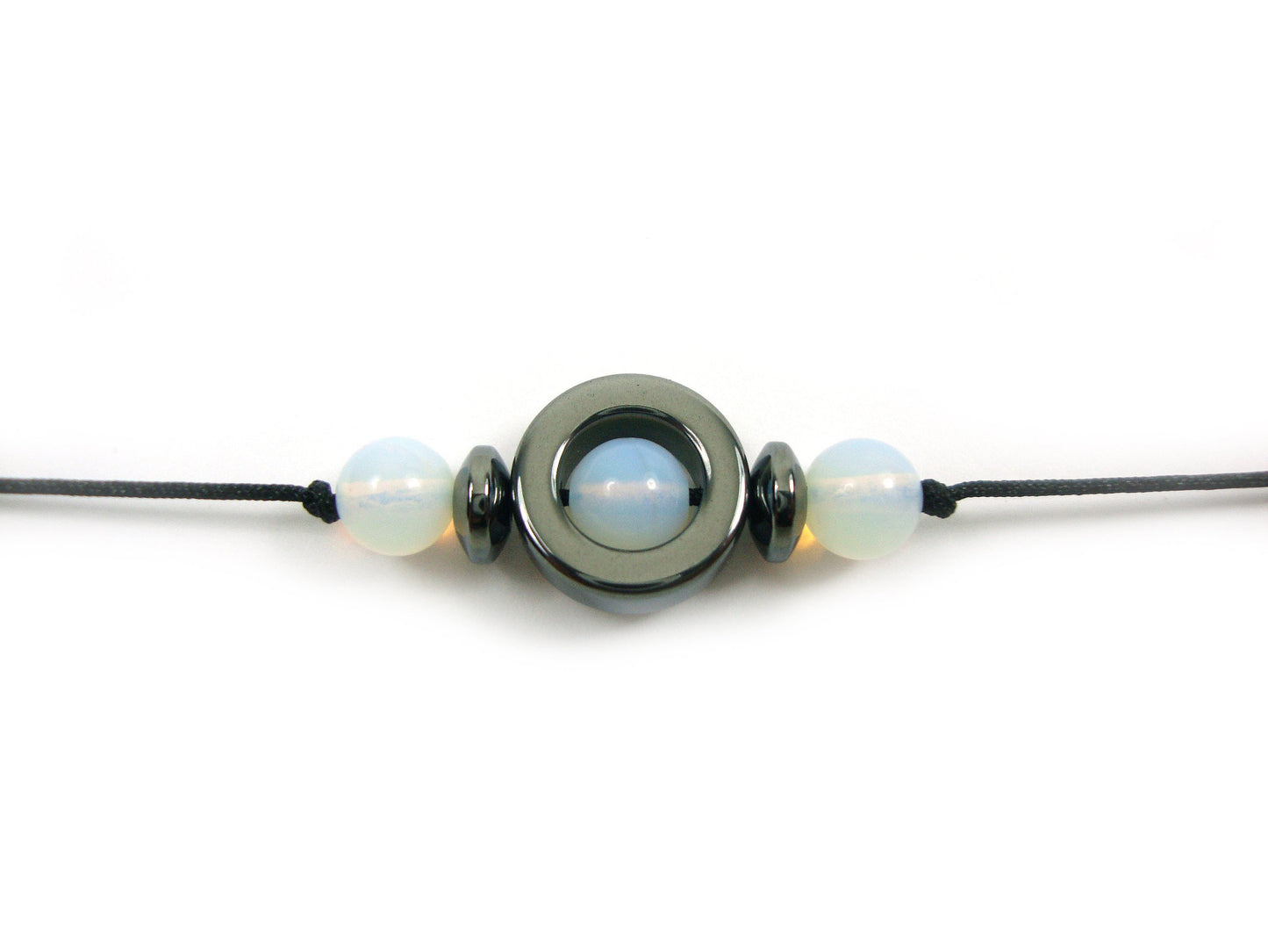 Natural Moonstone & Hematite Stones Cord Adjustable Trendy Bracelet, Moonstone Stones Men Mens Women Unisex Macrame Cord Spiritual Bracelet