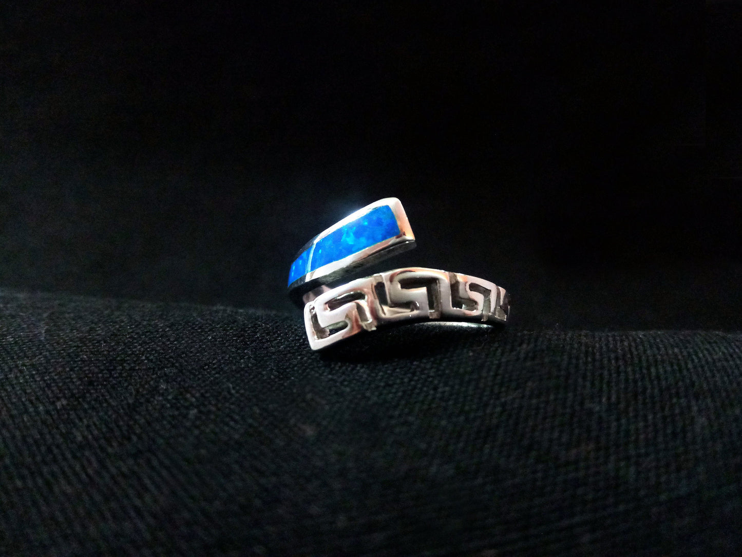 Sterling Silver 925 Meander Opal Modern Ring, Greek Key Blue Opal Ring US8 , Greek Opal Jewelry, Griechisches Opal Silber Ring,Bague Grecque
