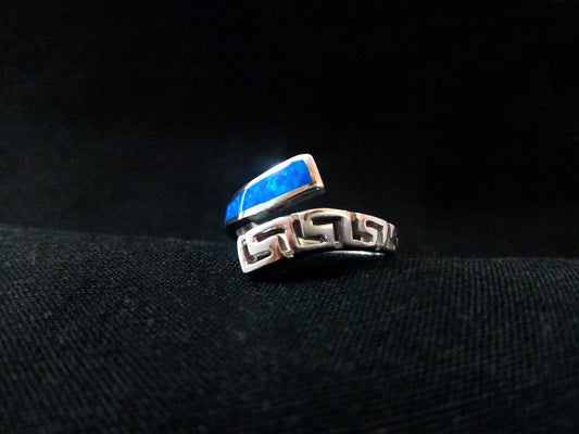 Sterling Silver 925 Meander Opal Modern Ring, Greek Key Blue Opal Ring US8 , Greek Opal Jewelry, Griechisches Opal Silber Ring,Bague Grecque