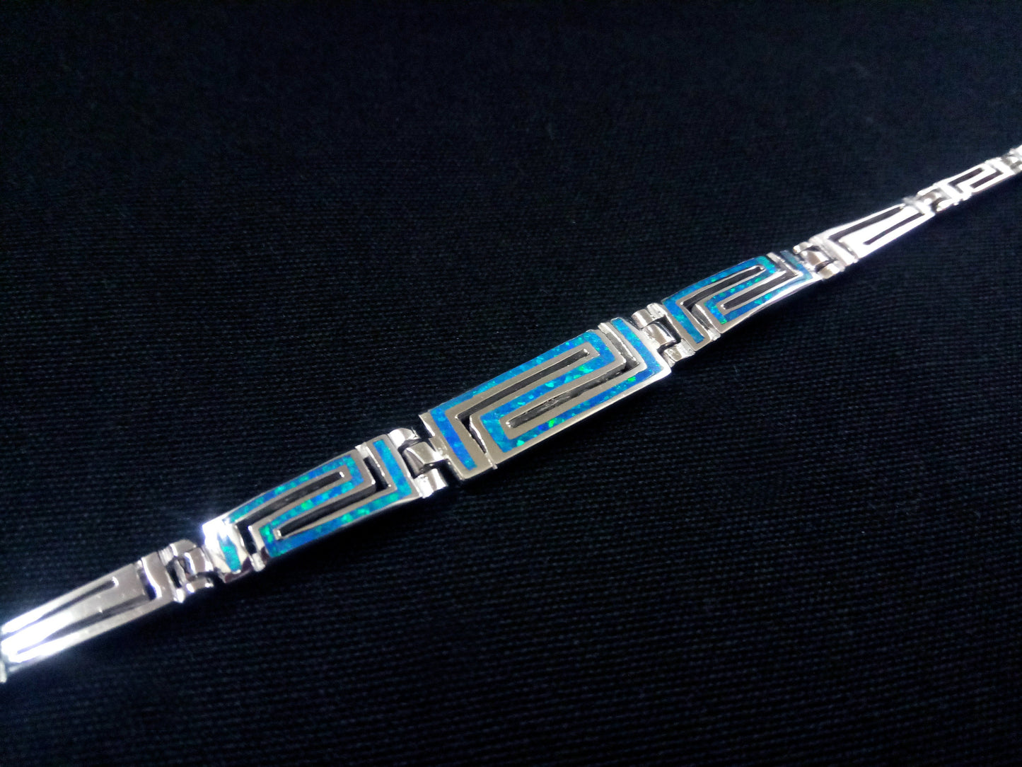 Sterling Silver 925 Greek Gradual Bracelet, Fire Rainbow Blue Opal Bracelet 19cm, Griechischer Blau Opal Armband, Bracelet Bijoux Grecque