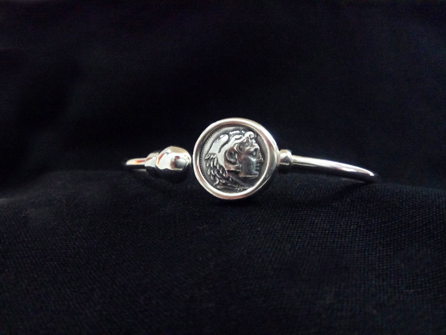Alexander The Great Greek Silver Cuff Bangle Coin Bracelet