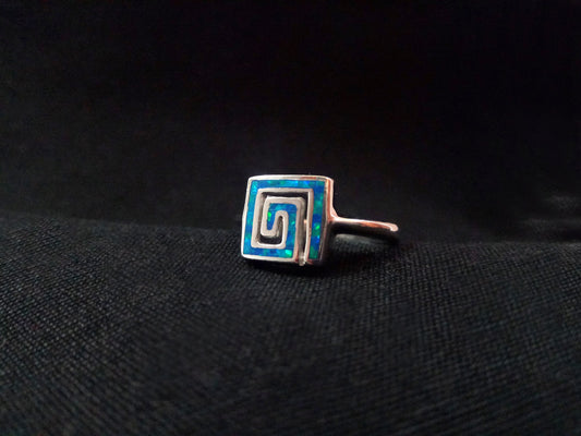 Sterling Silver 925 Meander Opal Square Ring, Greek Key Blue Opal Ring US8 , Greek Opal Jewelry, Griechisches Opal Silber Ring,Bague Grecque