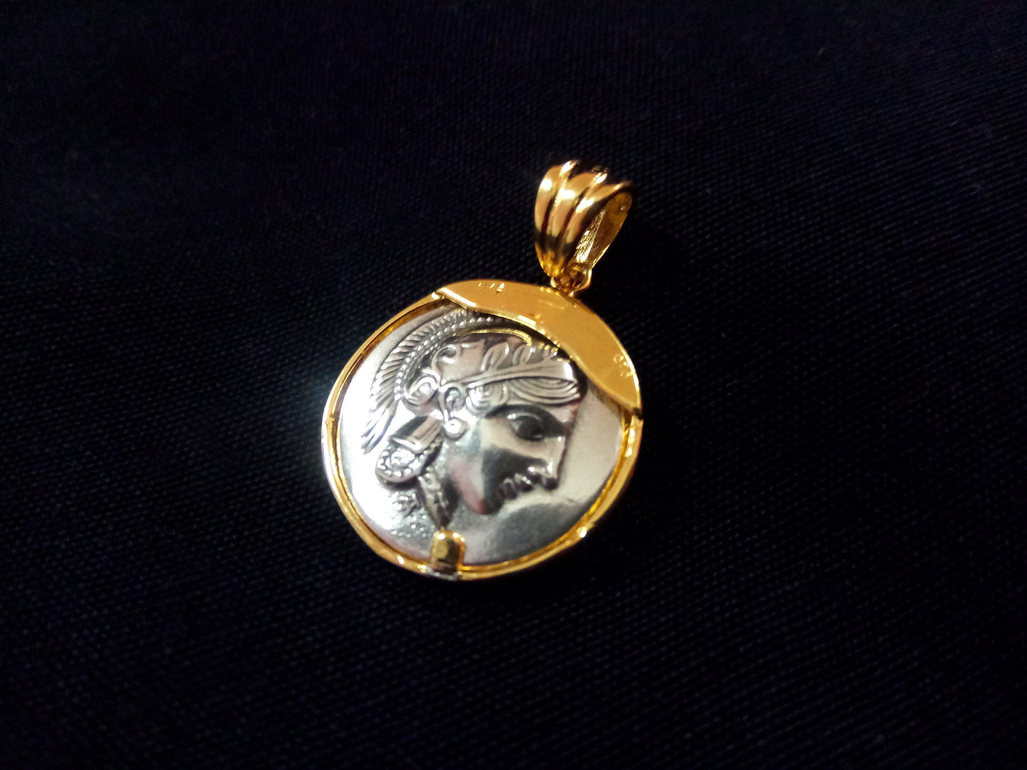Sterling Silver 925 Greek Owl Gold Plated 21 mm Greek Pendant, Greek Jewelry Owl Pendant, Griechische Vergoldete Eule Anhanger Schmuck