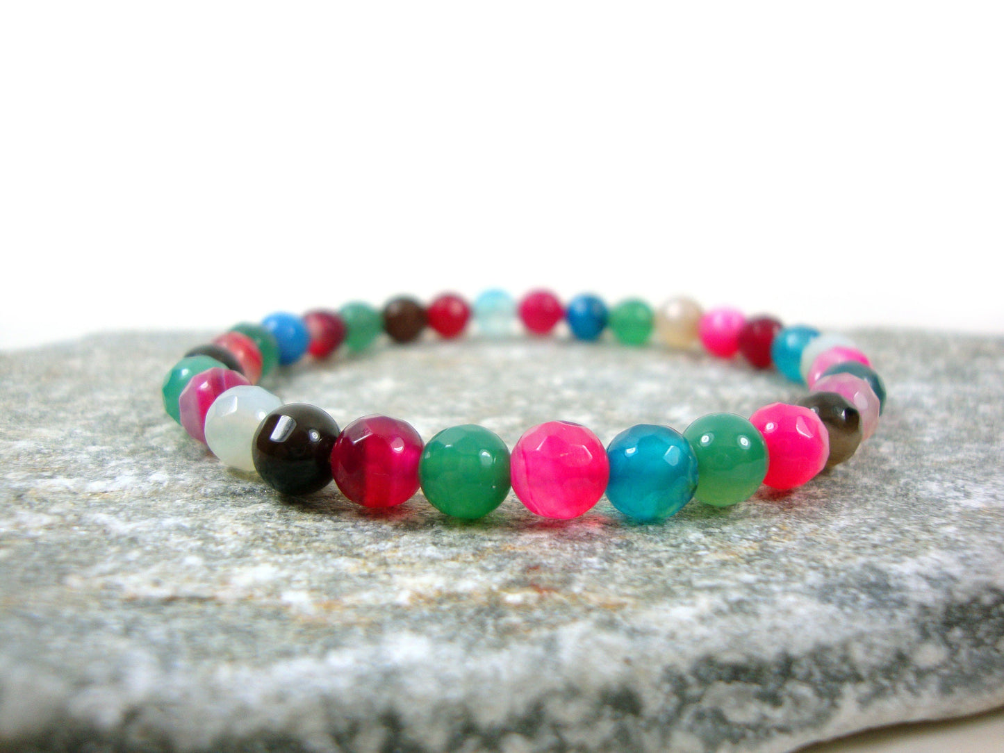 Natural Agate Multicolor Stones Bracelet, Agate Bracelet, Gemstone Bracelet, Natural Stones Men Women Bracelet, Agate Natur Stein Armband