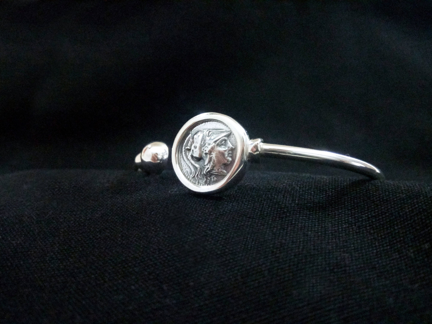 Sterling Silver 925 Goddess Athena Bangle Greek Ancient Greek Coin Bracelet, Greek Silver Bracelet, Alexander The Great Bracelet