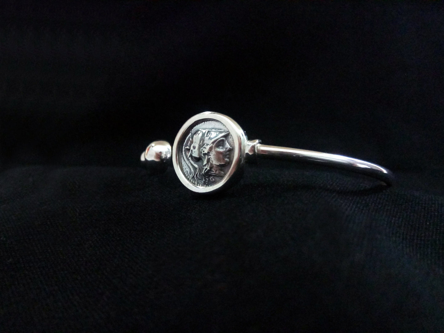Sterling Silver 925 Goddess Athena Bangle Greek Ancient Greek Coin Bracelet, Greek Silver Bracelet, Alexander The Great Bracelet